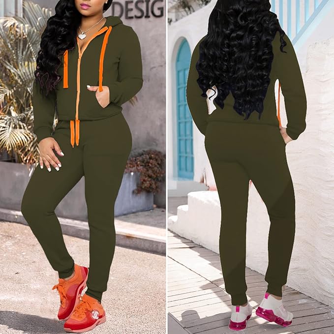 CLOCOR Track Suits for Women Set - Casual 2 Piece Outfits Sweatsuit Pocket Hoodies Long Sleeve with Patchwork Pants Set