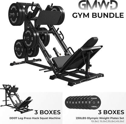 GMWD Leg Press Hack Squat Machine Combo, Leg Exercise Machine with Linear Bearing, 45-Degree Lower Body Special with Weight Storage for Quads, Hamstring, Glutes, Calves, Home Gym Leg Day Equipment