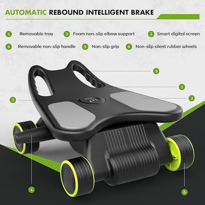 Ab Roller with Elbow Support, Ab Roller Board Core Workout Machine with 4 Wheels, Mini Pilates Reformer Equipment for Home Gym, Abdominal Full-Body Strength Exercise Trainer with Knee Pad