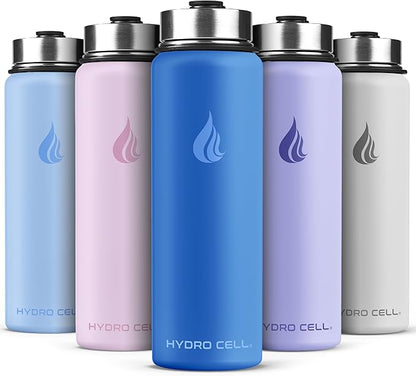 HYDRO CELL Stainless Steel Insulated Water Bottle with Straw - For Cold & Hot Drinks - Metal Vacuum Flask with Screw Cap and Modern Leakproof Sport Thermos for Adults (Denim 24oz)