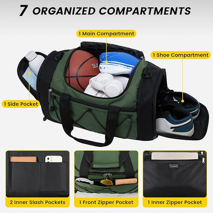 Vorspack Gym Bag for Men - 18 Inches Small Duffle Bag for Travel Lightweight Duffel Bag with Shoe Compartment Personal Item Travel Bag Weekender Bag for Travel Sports Gym - Green