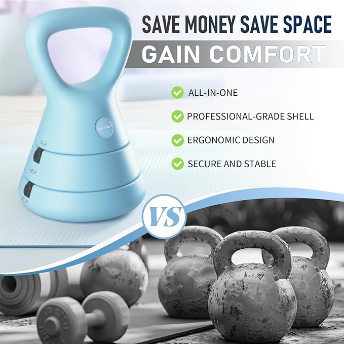 Adjustable Kettlebell, 5lb 9lb 15lb Kettlebell Weights Set, Ergonomic Design & Wide-Handle for Home Gym, Full-Body Workouts Strength Training and Weight Loss, Good for Men Women & Beginners