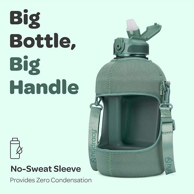 Hydracy Water Bottle with Time Marker -Large BPA Free Water Bottle & No Sweat Sleeve -Leak Proof Gym Bottle with Fruit Infuser Strainer & Times to Drink -Ideal for Fitness Sports & Outdoors