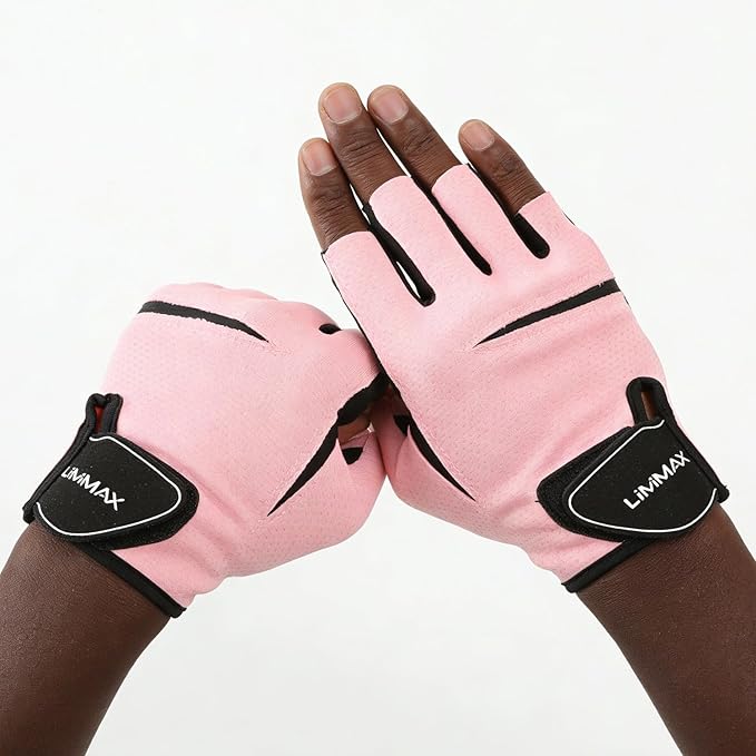 LiMiMAX Workout Gloves for Women & Men, Breathable Half Finger Gym Gloves with Non-Slip Padded Palm, Lightweight Fitness Gloves for Weight Lifting, Cycling, Crossfit, Training, Pink