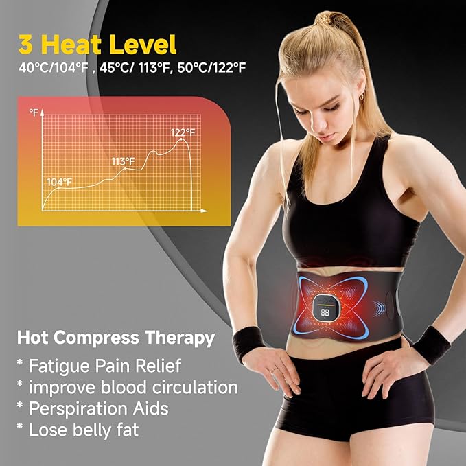 Ab Stimulator Muscle Toner, Abs Stimulator Abdominal Massage Belt with Heating for Lose Belly Fat & Cellulite Melting & Stomach Smooth & Firming, Lower Back Massager for Pain Relief Women Men Gifts