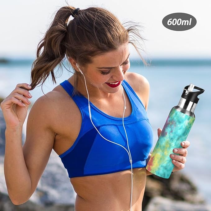 22 OZ Colorful Tie Dye Pattern Water Bottle with Straw - BPA Free Leakproof Stainless Steel Water Bottle for Women Men Water Jug for Fitness Gym Outdoor Sport