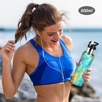22 OZ Colorful Tie Dye Pattern Water Bottle with Straw - BPA Free Leakproof Stainless Steel Water Bottle for Women Men Water Jug for Fitness Gym Outdoor Sport