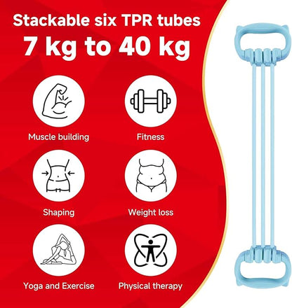 6 Gear Adjustable Resistance Bands, Fitness Resistance Bands Exercise Bands with Comfort Grips, Unisex, for Arms, Chest Extender, Home Workout, Fitness, Pilates