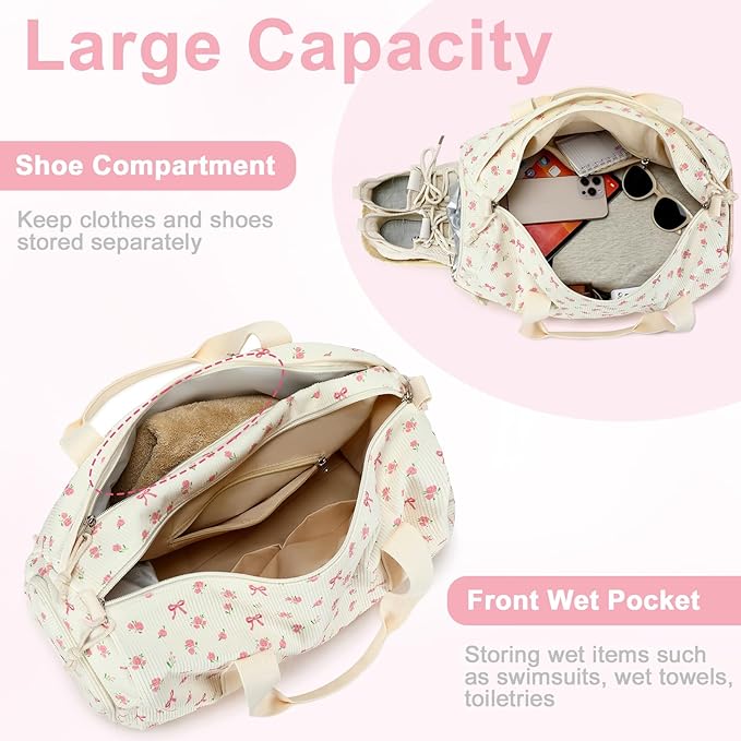 BTOOP Duffle Bag for Gym Sports Women Girls Workout Travel Bag Weekender with Shoe Compartment and Wet Pocket