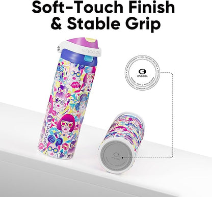 ENCOOL Leakproof Insulated Water Bottle with Straw Dual-Sip Water Bottle Bag-Safe Design for Work, Commute & Gym – Keeps Drinks Cold All Day, 24 oz, Neon Sweetheart