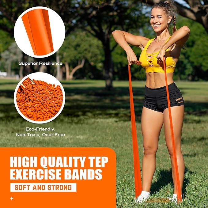 HPYGN 3 Levels Non-Latex Exercise Bands for Physical Therapy & Yoga, Professional Resistance Bands Set for Working Out, Strength Training, Pilates & Rehab, TPE Elastic Stretch Bands for Seniors, Women