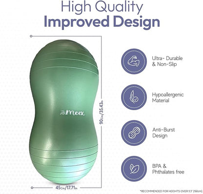 Meex Peanut Ball Labor - Durable and Thick Birthing Ball for Pregnancy - Peanut Ball Pregnancy for Labor - Antiburst Birth Ball - Labor Ball - Peanut Exercise Ball - Pregnancy Ball - Pump Included