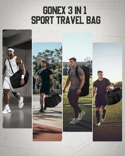 Gonex 90L Large Duffel Bag for Men, Heavy Duty 3 in 1 Convertible Carry Travel Sports Duffle, with Tactical Loops, Shoe Compartment(Black)