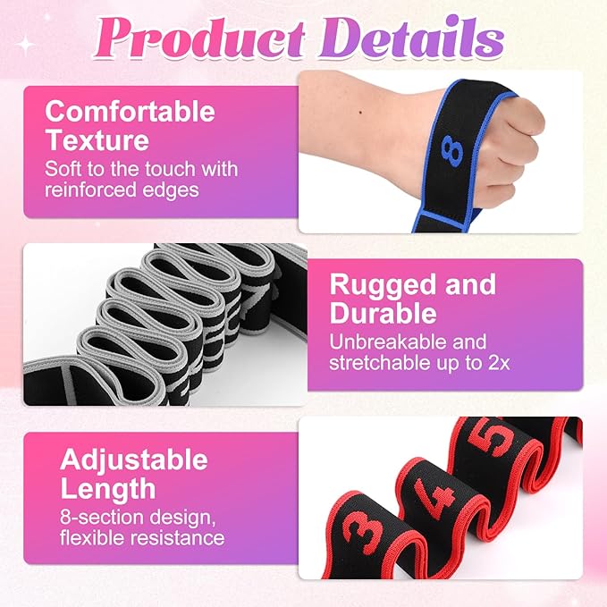 Fitness Resistance Bands with Handles, 2026 Upgrade Fitness Resistance Band for Stretching and Yoga, Fashion Puller Exercise, Adjustable Leg Stretcher Bands for Full Body Stretching Shaping
