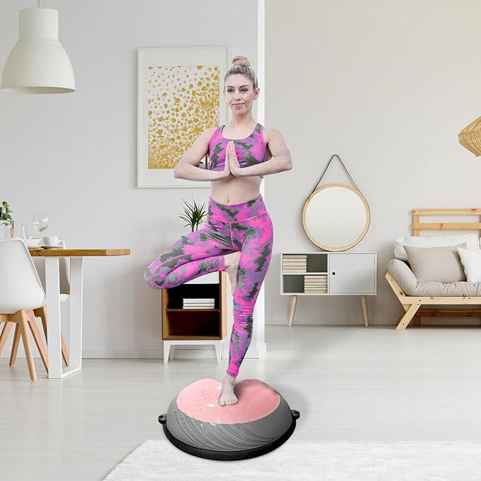 Balance Ball Balance Trainer 660Lbs Weight Capacity 23" Half Ball with Resistant Band, Anti Burst Design, Slip-Resistant for Home Gym Core Ab Training Yoga Fitness Stability Workout with Foot Pump