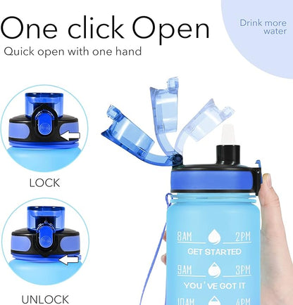 32 oz Water Bottles with Straw & Strap, Motivational Water Bottles with Times to Drink, BPA Free Reusable Sports Water Bottle with Sleeve Carrier for Hiking, Travel, Running or Fitness