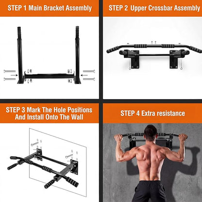 Pull Up Bar Wall Mounted - Multifunctional Wall Mounted Pull Up Bar for Home Gym, Workout Strength Training Equipment, Chin-Up Bar with 2 Suspension Anchors, Fits 16" & 24" Studs