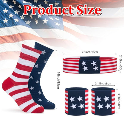 ONUPGO 5 Pieces Sweatbands Striped Socks Set Sports Headband Wristbands High Tube Socks 80s Accessories Costumes