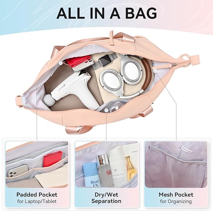 MAXTOP Women's Gym Yoga Duffle Bag with Shoe Pouch,Multi-Purpose Overnight Travel Bag for Gym,Work, Dance, Sports