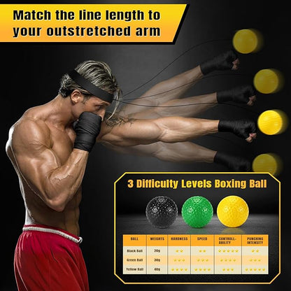 Boxing Reflex Ball Set | Punch Counter APP Included,3 Balls with Different Weights, Adjustable Headband | Hand Eye Reaction Trainer | Boxing Gym Equipment | Fun Fitness for All Ages