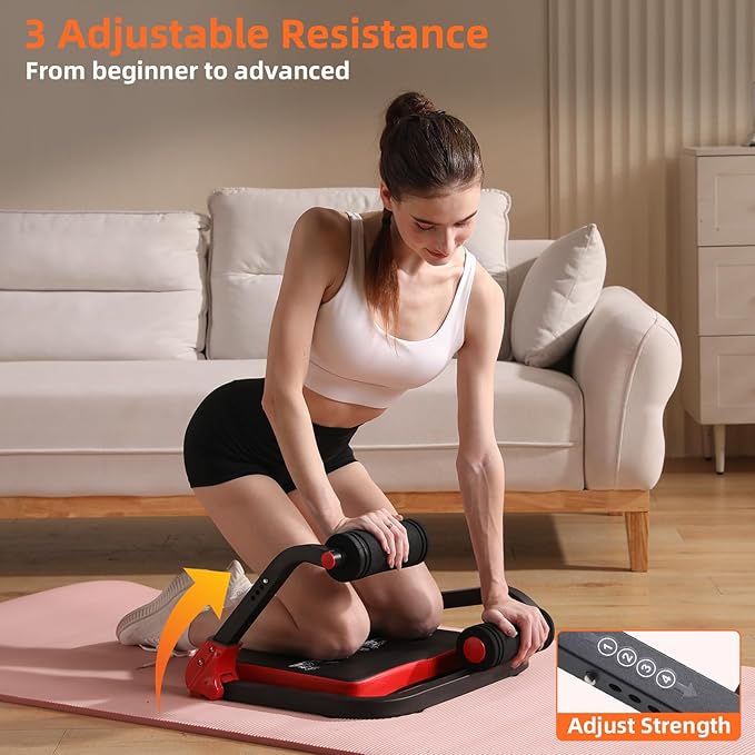 Ab Machine with Resistance Bands for Abdominal Exercise - 3 Levels Adjustable Sit-Up Exercise Equipment for Home Gym, Core & Full Body Workout