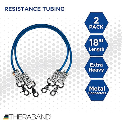 THERABAND Wellness Station Professional Latex Resistance Tubing With Connectors for Physical Therapy, Exercise Station for Rehab, Pilates, Set of 2, 18 Inch, Blue, Extra Heavy, Intermediate Level 2