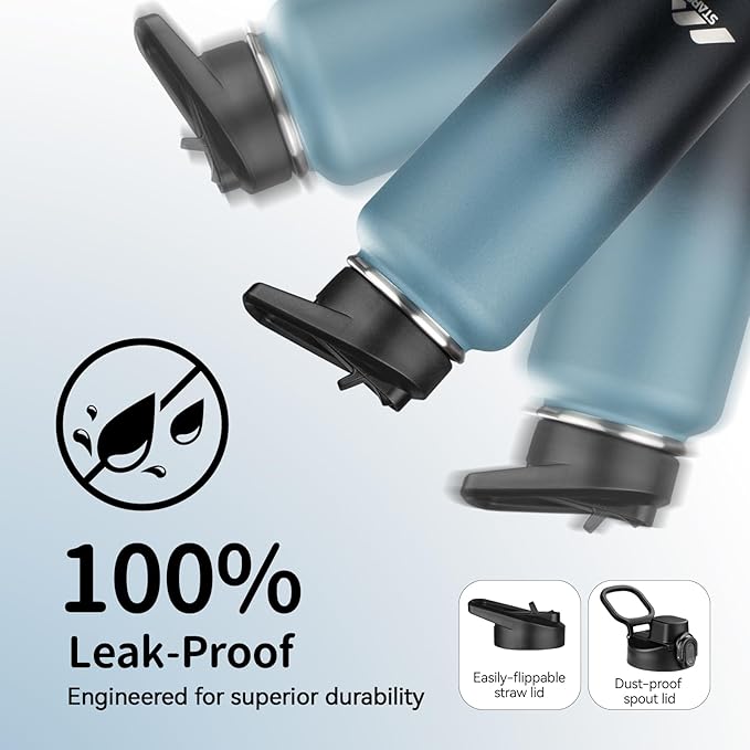 StarSpeed 32oz Insulated Water Bottle with Straw Lid, Stainless Steel Double Walled Vacuum Water Flask, Wide Mouth Sports Water Bottle for Gym Camping Hiking, Indigo Black