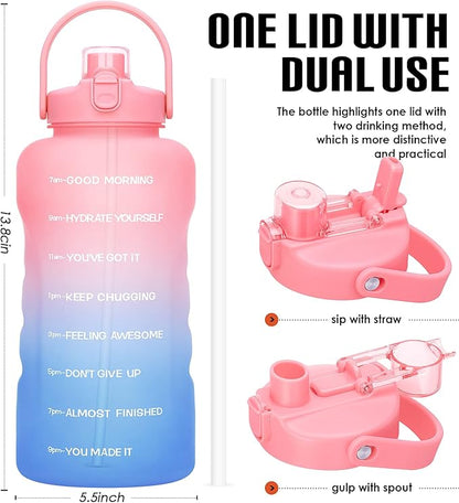 HydroPal 1 Gallon Water Bottles with Straw, 128 oz Water Bottle BPA Free Innovative 2-IN-1 Lid Gym Bottle with Times to Drink Motivational, Large for Sports Fitness Camping Water Jug （13.8X5.5 inch）