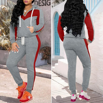 CLOCOR Track Suits for Women Set - Casual 2 Piece Outfits Sweatsuit Pocket Hoodies Long Sleeve with Patchwork Pants Set