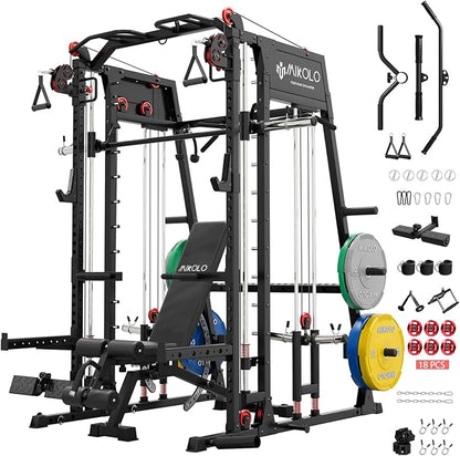 Mikolo M4 2.0 Smith Machine, All-in-One Home Gym Power Cage with LAT Pulldown & Cable Crossover, Squat Rack for Full Body Workouts