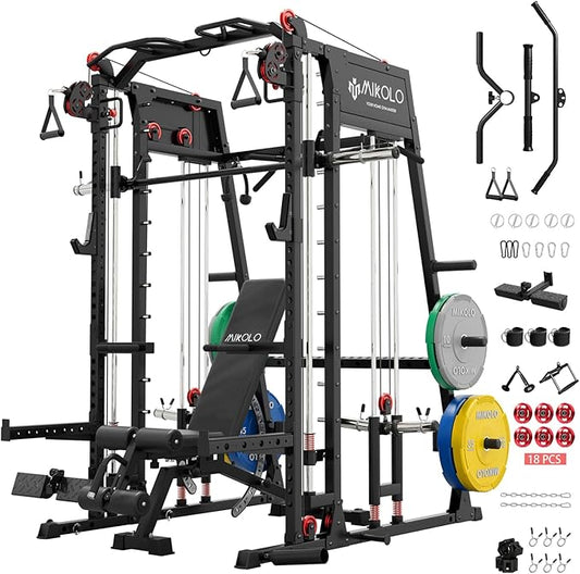 Mikolo M4 2.0 Smith Machine, All-in-One Home Gym Power Cage with LAT Pulldown & Cable Crossover, Squat Rack for Full Body Workouts