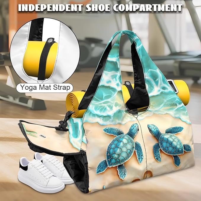 Gym Bag with Yoga Mat Holder Large Tote Bag With Multi Pockets for Women Men Dry Wet Separated Pocket Carryall Yoga Tote Bag for Pilates Travel Workout Office
