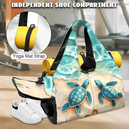 Gym Bag with Yoga Mat Holder Large Tote Bag With Multi Pockets for Women Men Dry Wet Separated Pocket Carryall Yoga Tote Bag for Pilates Travel Workout Office