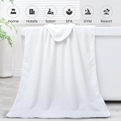 JML Bath Towels Set, Large Microfiber Body Towel for Adult, 2 Pack, 30" x 60", Oversized, Soft, Super Absorbent, Fast Drying, Use for Sport, Fitness, Yoga, Fleece Diamond Cross Grid White