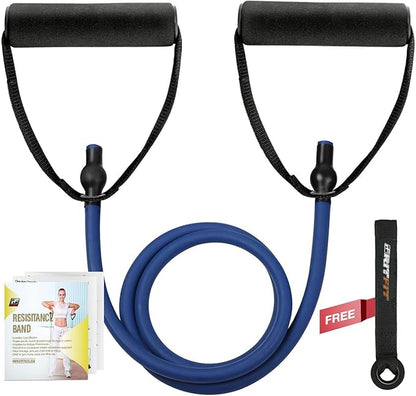 RitFit Single Resistance Exercise Band with Comfortable Handles - Ideal for Physical Therapy, Strength Training, Muscle Toning - Foam Padding Door Anchor and Starter Guide Included