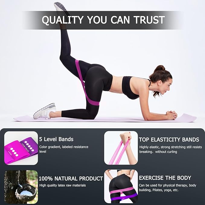 5 Pcs Loop Resistance Bands, Exercise Bands for Women Men, mini Excercise Bands for Working Out, Workout Bands for Fitness, Stretching, Strength Training, Physical Therapy