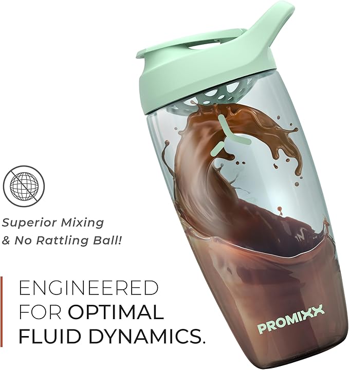 Promixx Pursuit Protein Shaker Bottle (24 oz) – Silent No-Ball Mixer, Leak-Proof Lid, BPA/BPS & Phthalate-Free ECOZEN – Easy-Clean Shaker Cup for Protein Shakes, Pre & Post-Workout Smoothies
