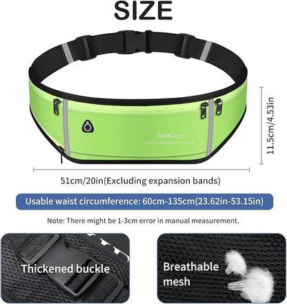 Slim Running Belt Fanny Packs for Women & Men Runners Pouch Waist Pack Phone Holder Large Crossbody Runners Bag Gear Accessories for Running Hiking Traveling Sports Adjustable Strap