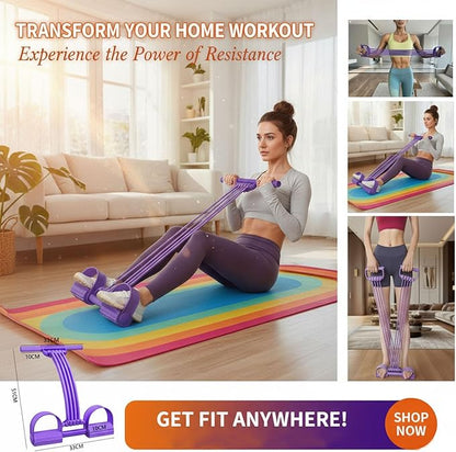 Pedal Resistance Band with Handle 8 Tube 3-in-1 Adjustable Resistance Band with 8 Levels & Foot Pedals, Sit Up Exercise Equipment,Multifunctional Fitness Band for Legs, Arms, Abs, Butt Workout at Home