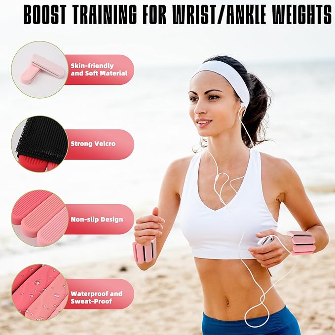 Ankle Weights for Women Men, Silicone Wrist Weights Set of 2 - Wearable Leg Weights/Arm Weights Ideal for for Home Gym Workout, Running, Yoga, Pilates, Barre, Exercise, Strength Training
