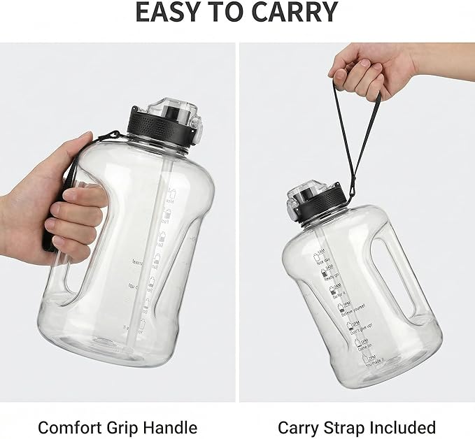 50oz & 84oz Motivational Water Bottle - Time-Marked, Leak Proof & BPA free. 2-in-1 Lid with Straw, Food-Grade Tritan. Half Gallon Sized, Ideal for Gym, Fitness & Outdoor Activities (50oz, U-Blue)