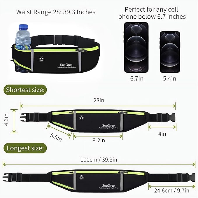 Fanny Packs, Running Belt Pack, Waist Pack Bag for Men and Women, Lightweight Runners Water Bottle Belt Bag, Phone Holder Money Belt for Traveling Hiking Cycling Walking