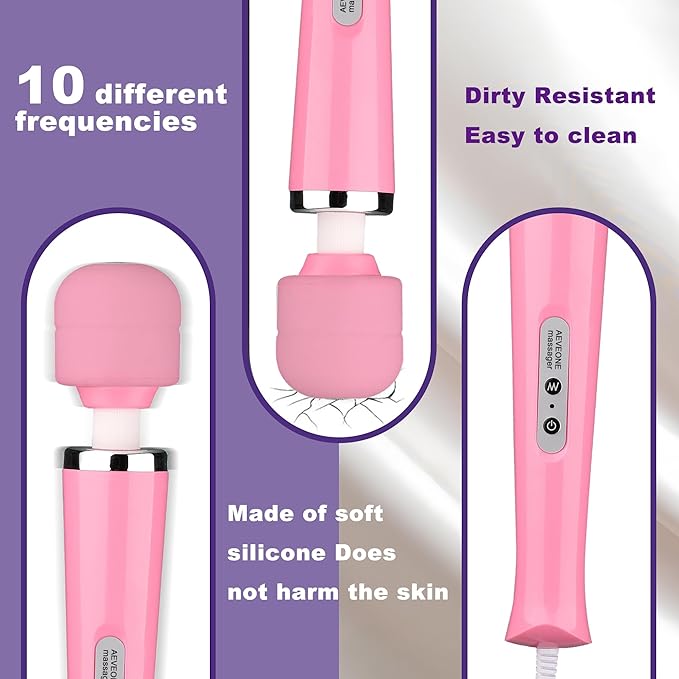 Wired Powerful Handheld Wand Massager, Strong Personal Vibration Massage for Sports Recovery, Back Muscle Aches, All Whole Body Pain (Pink)