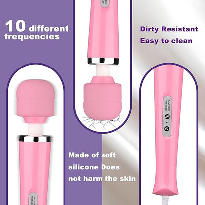 Wired Powerful Handheld Wand Massager, Strong Personal Vibration Massage for Sports Recovery, Back Muscle Aches, All Whole Body Pain (Pink)