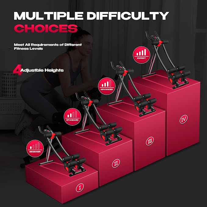 BODY RHYTHM Dual-track Ab Workout Machine with 4 Adjustable Heights, Foldable Core & Abdominal Exercise Machine with 330lbs Weight Capacity, Total Ab Workout Equipment for Home Gym, Ab Women Exercise Fitness Trainer.