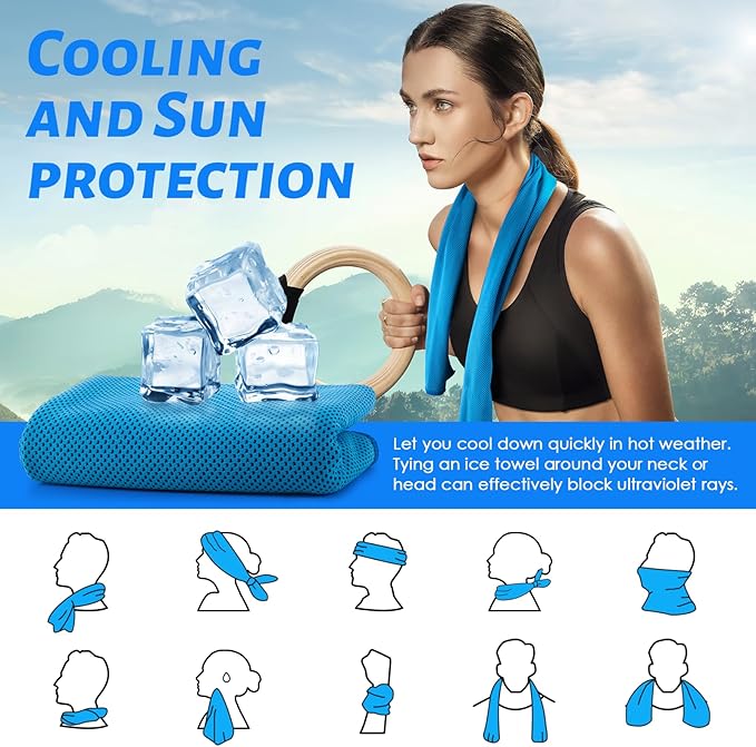 CIVPOWER 4 Pack Cooling Towels (40"x12"): Breathable Cooling Towel for Neck and Face - Microfiber Soft Chilly Towel for Yoga Gym Sport Running Workout Camping Climb
