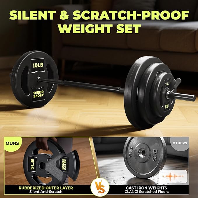 Barbell Weight Set, 45 LB Adjustable Free Weights Bar Set for Home Gym Strength Training, Full Body Workout, Muscle Building, Home Fitness Weight Lifting Equipment