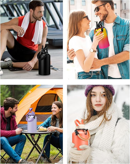 Half Gallon Water Bottle with Straw - Chug Lid, Paracord Handle, Silicone Boot, Keep Ice Cold-48H & Hot-24H, Vacuum Insulated Water Jug with Carrier Bag, 64 oz Metal Insulated Water Bottle for Man