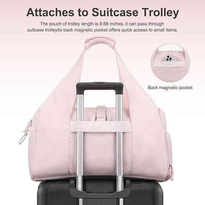 MOSISO Gym Bag for Women, Travel Duffle Weekender Overnight Workout Carry on Small Tote Sport Gym Duffle Bag with Shoe Compartment&Wet Pocket&Drawstring Pocket for Fitness, Yoga, Weekend, Pink