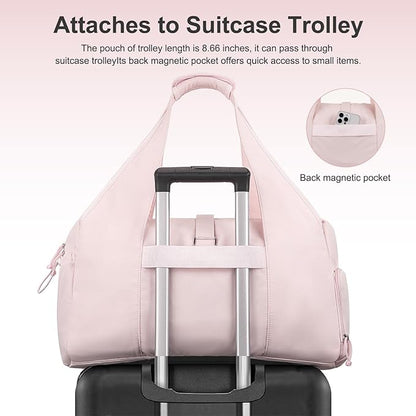 MOSISO Gym Bag for Women, Travel Duffle Weekender Overnight Workout Carry on Small Tote Sport Gym Duffle Bag with Shoe Compartment&Wet Pocket&Drawstring Pocket for Fitness, Yoga, Weekend, Pink